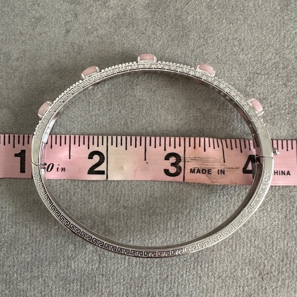 Jade of Yesteryear Sterling Silver Pink Jade Oval Bangle Bracelet, 7-3/4" - Picture 9 of 9